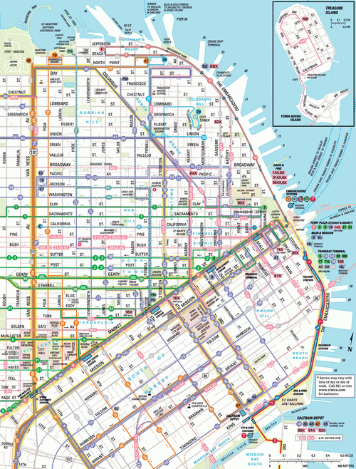 San Francisco Downtown Streckennetz. Copyright  2000-2010 SFMTA
